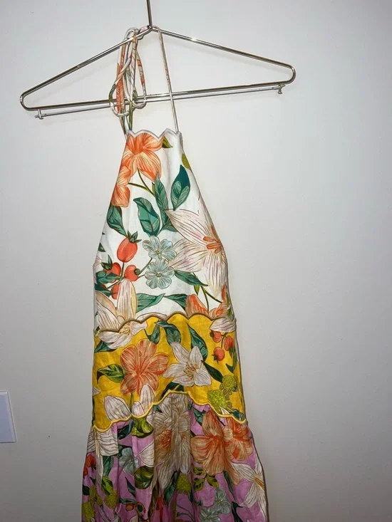 Farm Rio Guaragarden 100% Linen Halter Midi Dress Button Back Floral NWT Large - Picture 5 of 16